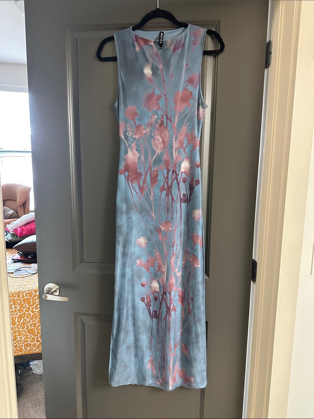 Motel Rocks Sky Blue Maxi Dress with Pink Floral Print